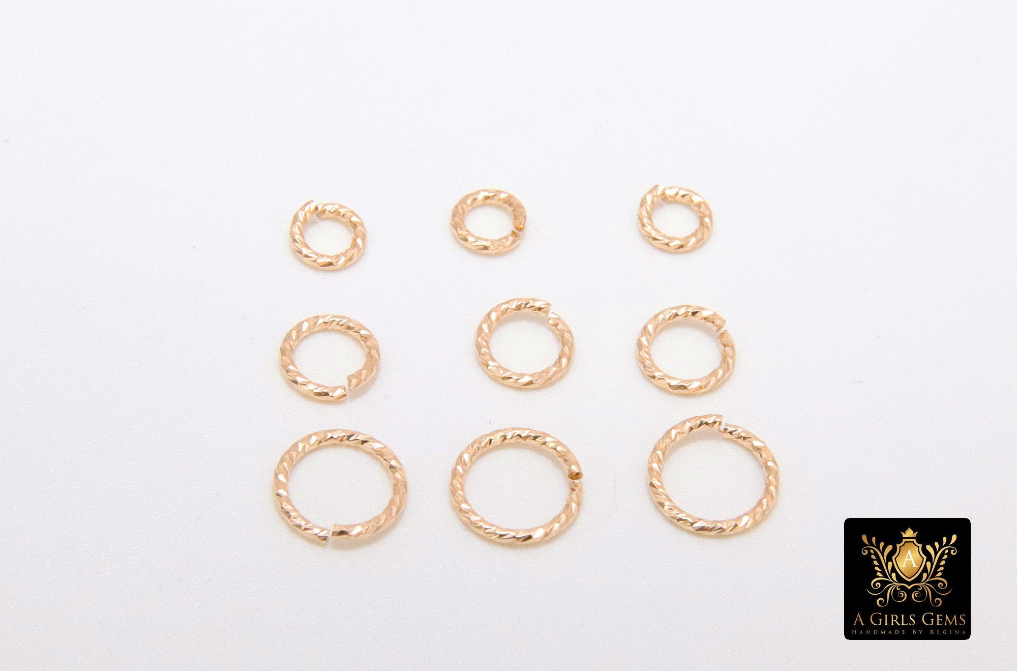 14 K Gold Filled Twist Jump Rings, Open Snap Close Sparkle Textured Rings #2108, 4.0 mm 5.0 mm 6 mm