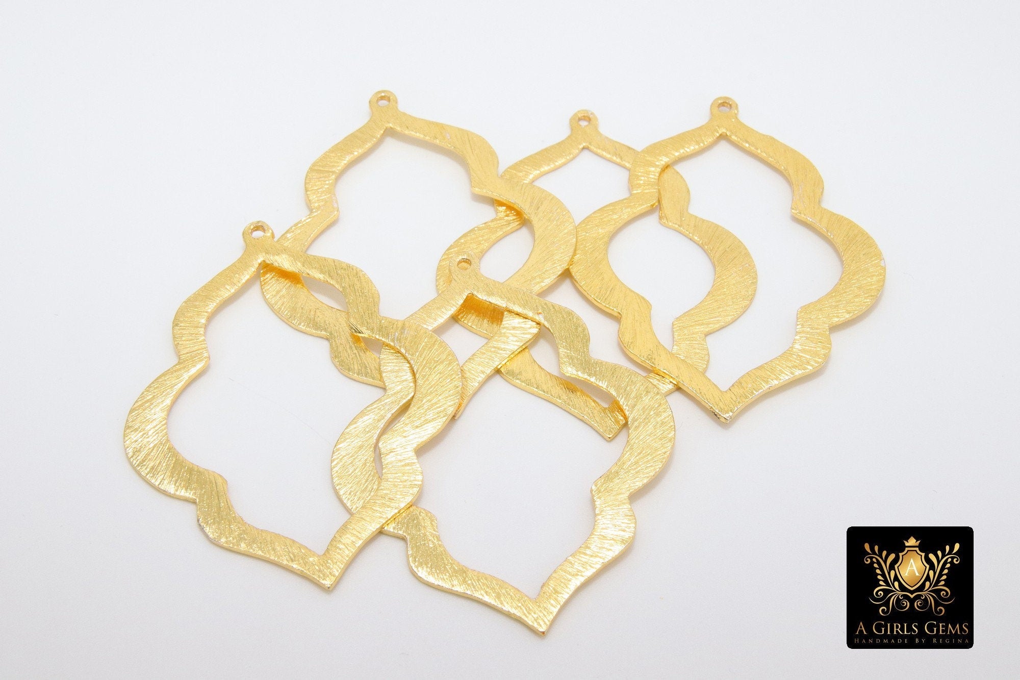 Gold Marquis Teardrop Charms, Brushed Brass Scallop Pendants, 39 x 49 mm Large Jewelry Charms