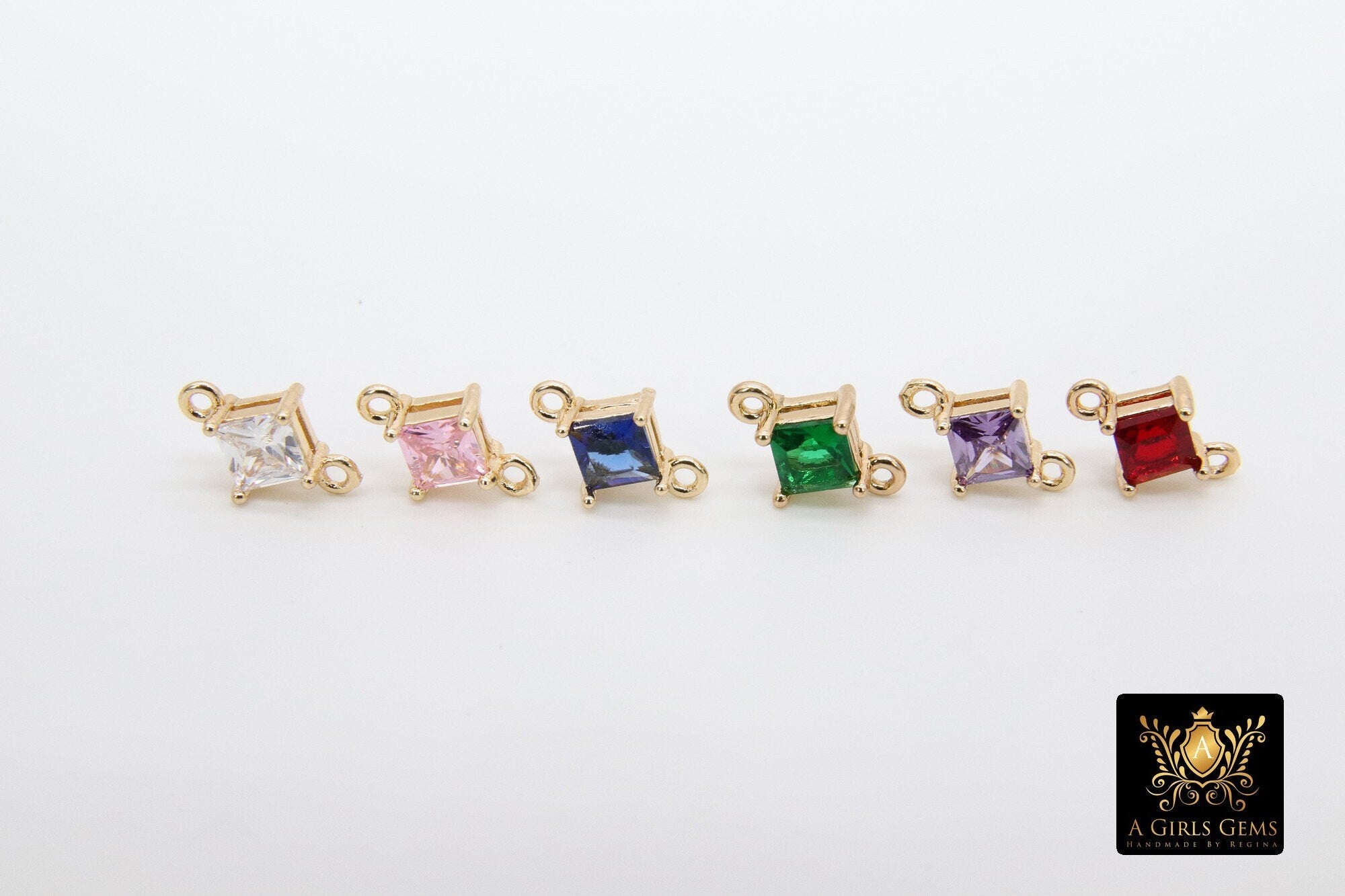Gold Diamond Shape CZ Connectors, Earring Colorful Crystal Links #667, Clear Pink Blue Aqua Green Purple