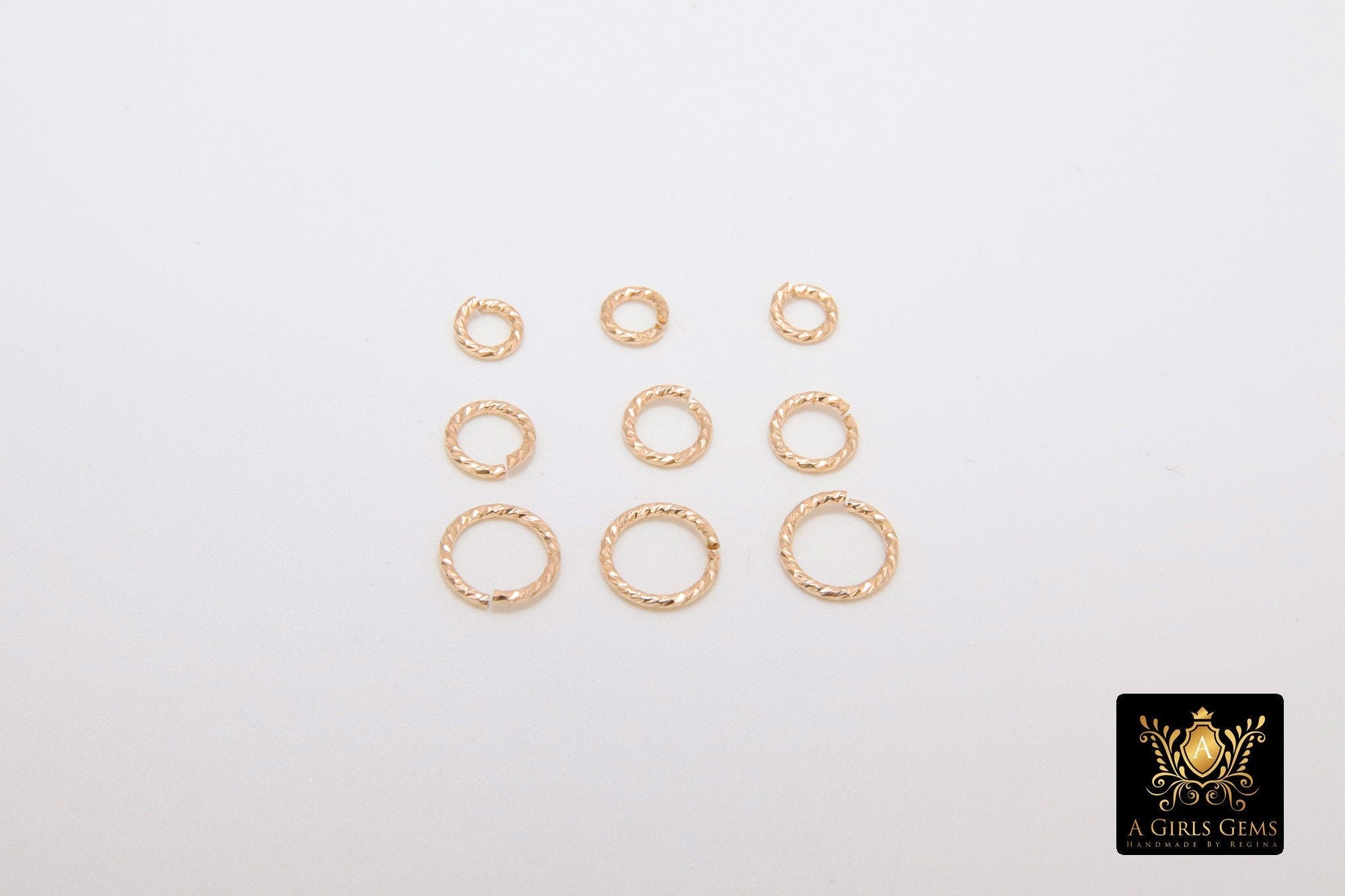 14 K Gold Filled Twist Jump Rings, Open Snap Close Sparkle Textured Rings #2108, 4.0 mm 5.0 mm 6 mm