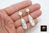 14 K Gold White Turquoise Earrings, Long Teardrop Gemstones, Boho Everyday Dangle Ear Wire Hooks