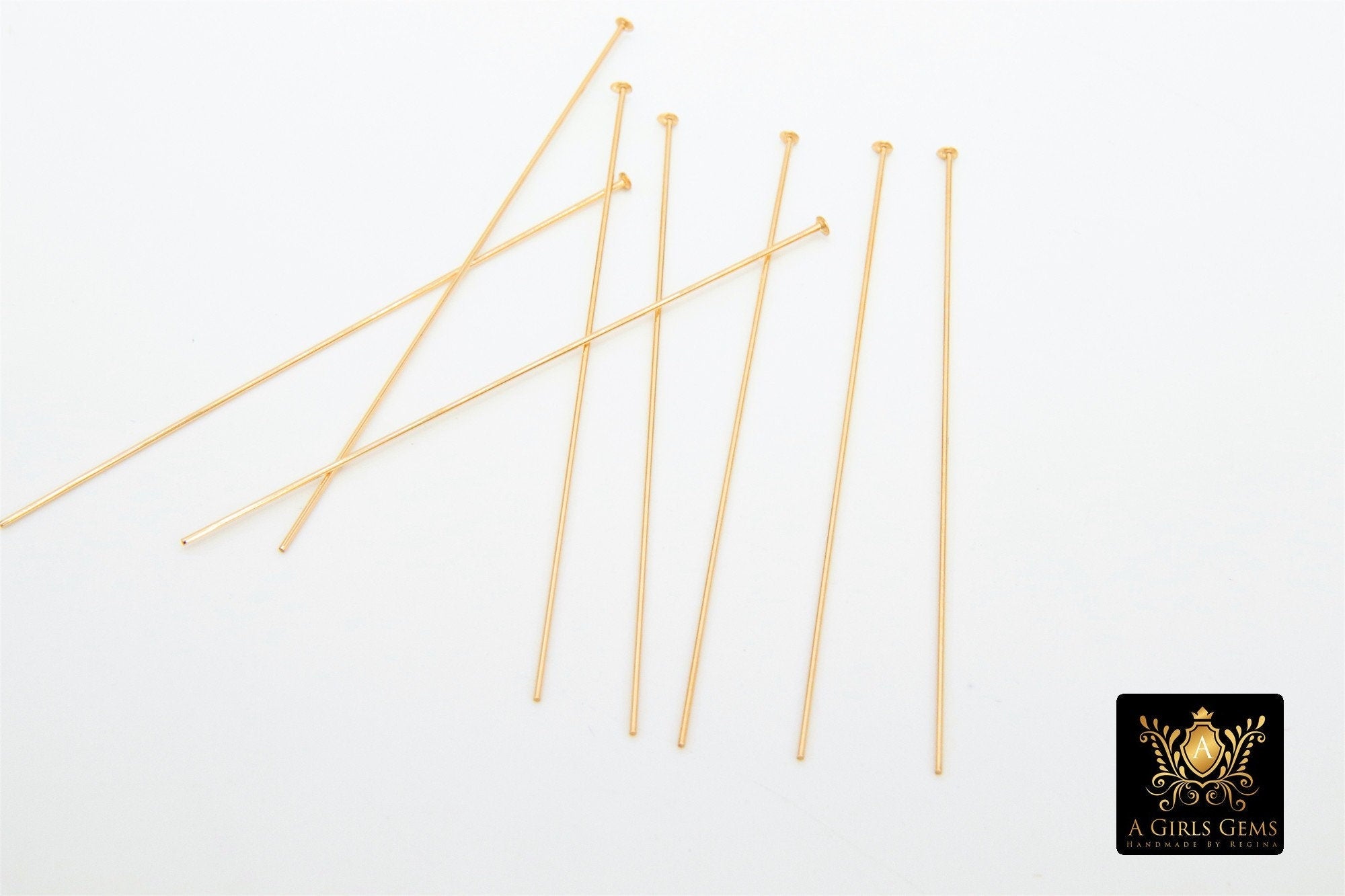 14 K Gold Filled Flat Headpins, 14 20 Long Wire Flat End Pins for Bead Inserts #2111, 2 Inch long with 1.5 mm Head