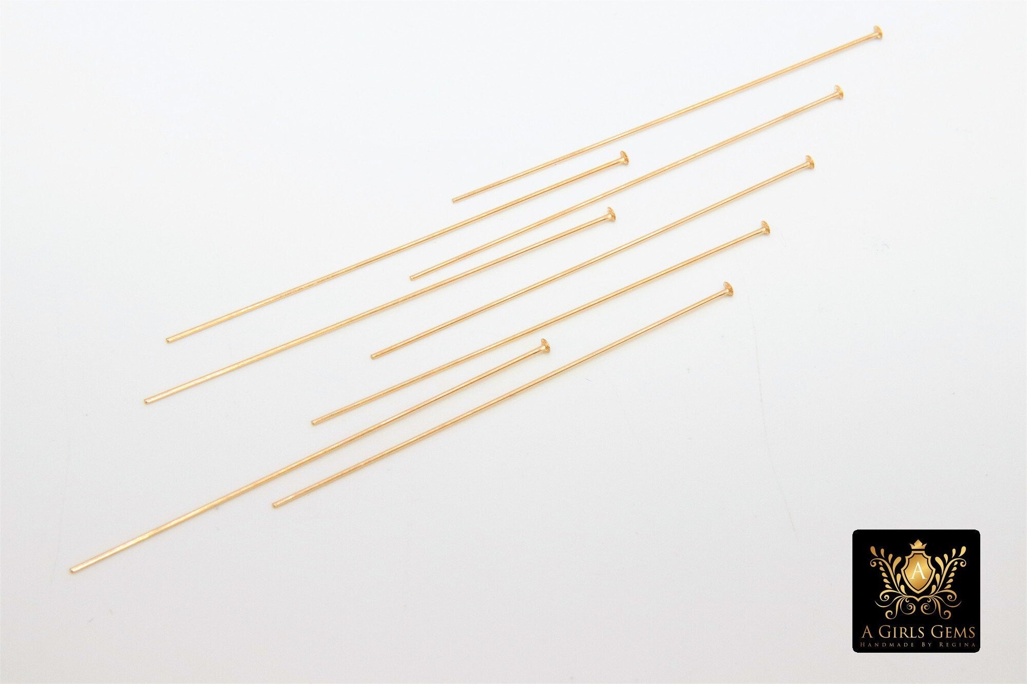 14 K Gold Filled Flat Headpins, 14 20 Long Wire Flat End Pins for Bead Inserts #2111, 2 Inch long with 1.5 mm Head