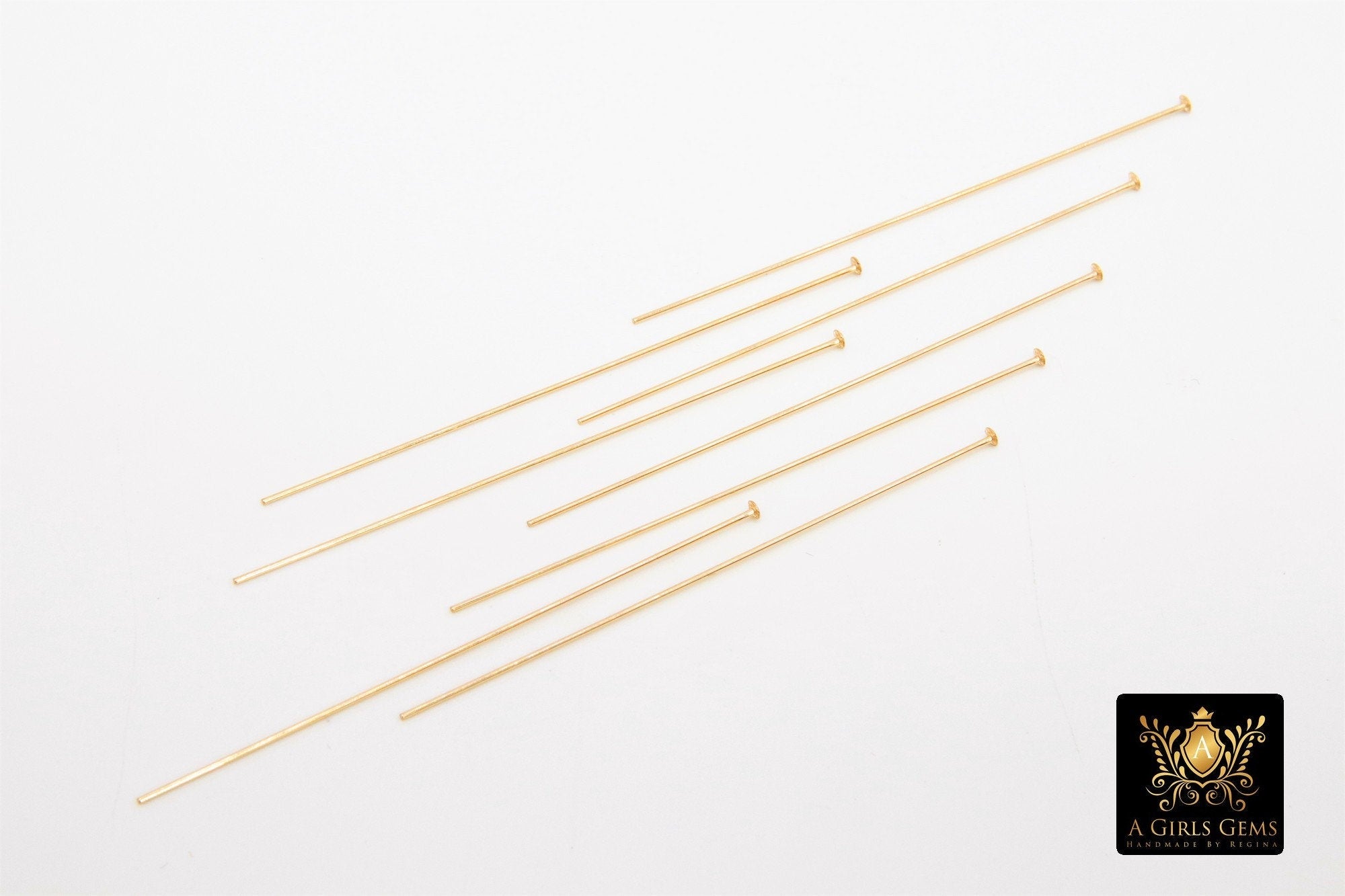 14 K Gold Filled Flat Headpins, 14 20 Long Wire Flat End Pins for Bead Inserts #2111, 2 Inch long with 1.5 mm Head