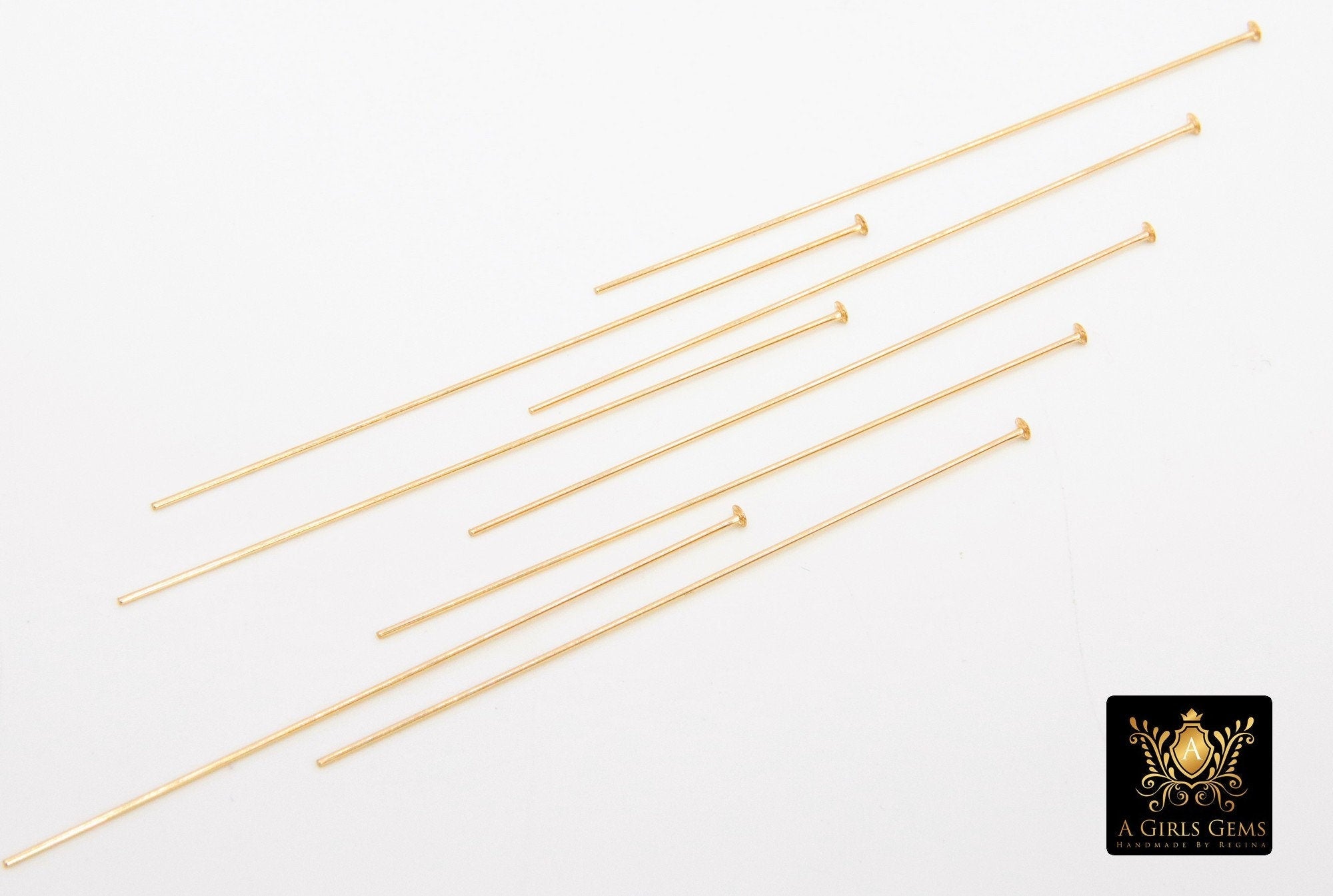 14 K Gold Filled Flat Headpins, 14 20 Long Wire Flat End Pins for Bead Inserts #2111, 2 Inch long with 1.5 mm Head