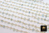 Natural Moonstone Rosary Nugget Chain, 4 mm Beaded Chips CH #347, Gold Wire Wrapped Rosary Chain