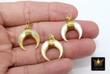 Crescent Moon Charms, Soft Yellow Natural Shell Mini Double Horn Charms #940, 20 mm Gold Wire Horn Boho Pendant DIY Jewelry