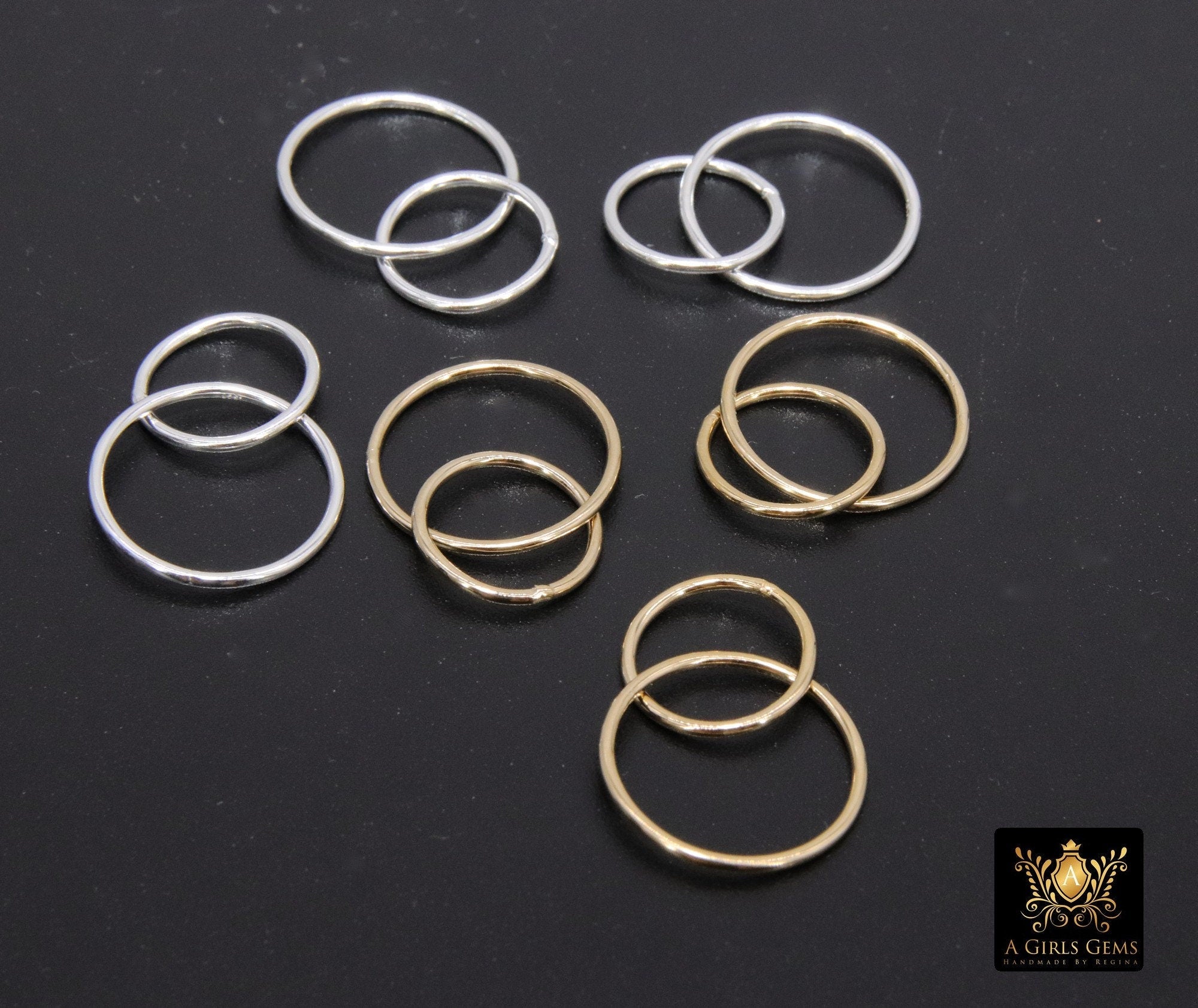 14 K Gold Filled Two Circle Link Rings, 12 and 16 mm 925 Sterling Silver Interlocking Rings #2114, Soldered Double Infinity Rings