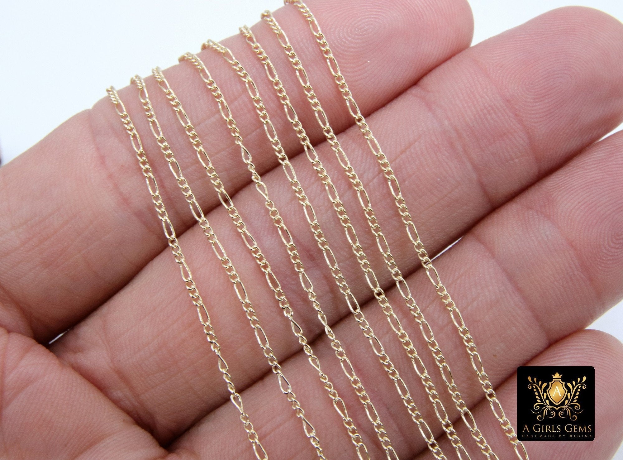 925 Sterling Silver Figaro Chains, Unfinished By The Foot CH #842, 1.5 mm 14 K Gold Filled Long and Short CH #742