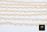 Light Cream Ivory Rosary Chain, 6 mm Gold Plated Beige Mystic Crystal CH #303, Wire Wrapped