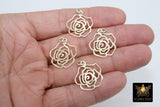 Gold Camellia Charms, Genuine Gold over 925 Silver Flower Charms #864, Rose Necklace Pendants
