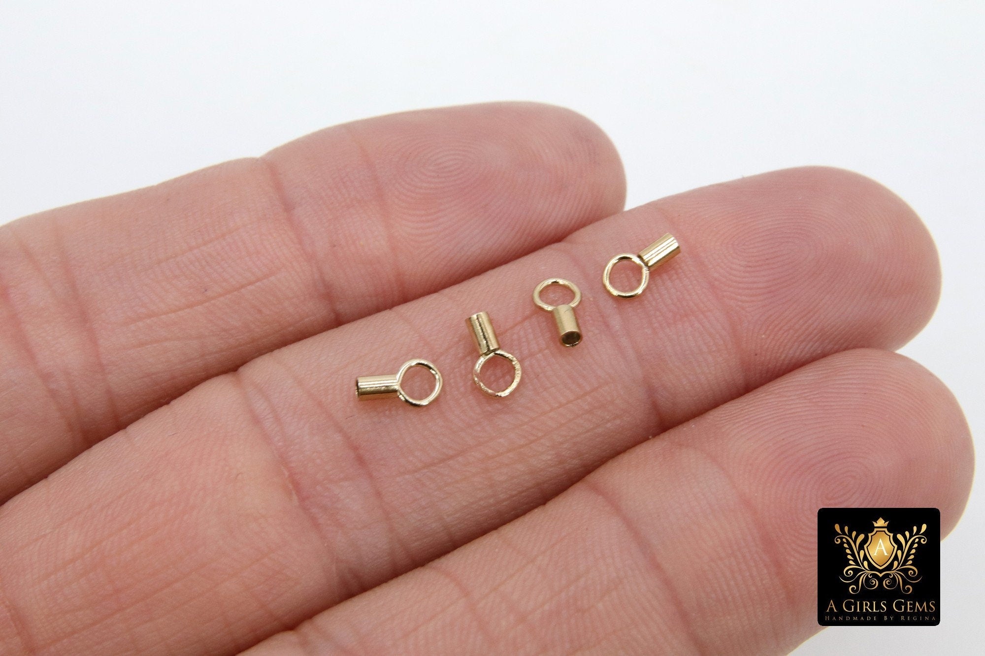 14 K Gold Filled Crimp End Caps, Gold Dainty Chain Necklace Crimps #2123, 4 mm Ring and 1.0 or 1.4 mm ID Hole