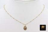 St. Christopher Necklace, 14 K Gold Filled Medallion Beaded Satellite Chain Choker, Traveler's Protection