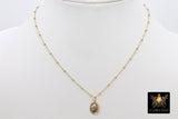 St. Christopher Necklace, 14 K Gold Filled Medallion Beaded Satellite Chain Choker, Traveler's Protection