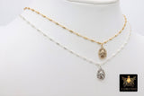 St. Christopher Necklace, 14 K Gold Filled Medallion Satellite Tube Beaded Chain Choker, Traveler's Protection