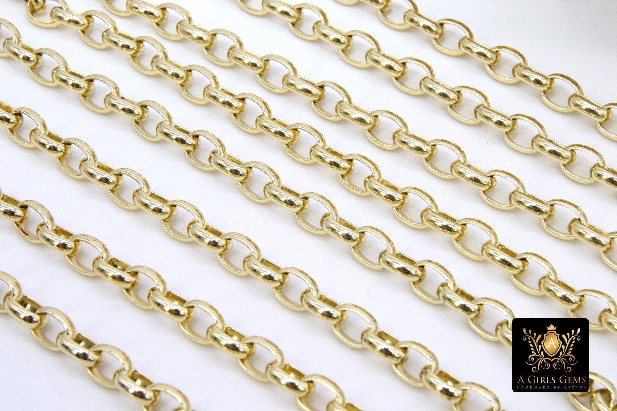 Gold ROLO Chain, 8 mm Oval Chains CH #103, Large Thick Unfinished Jewelry Chains