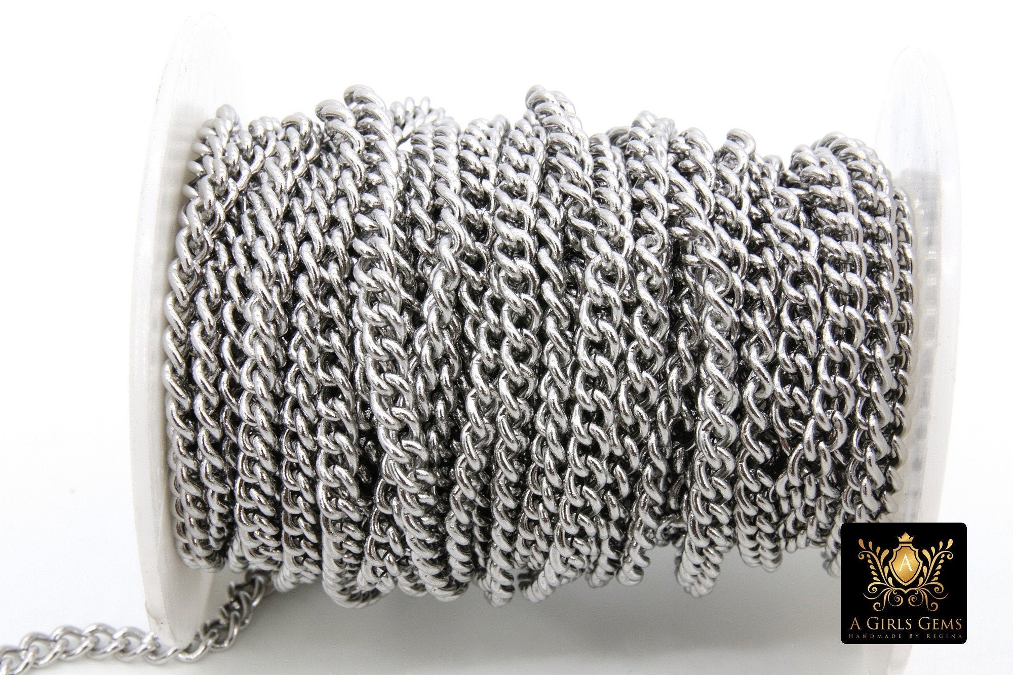 Stainless Steel Chain, 304 Silver Flat Dainty Curb Chains CH #107, 6 mm Unfinished Cable Necklace Chains