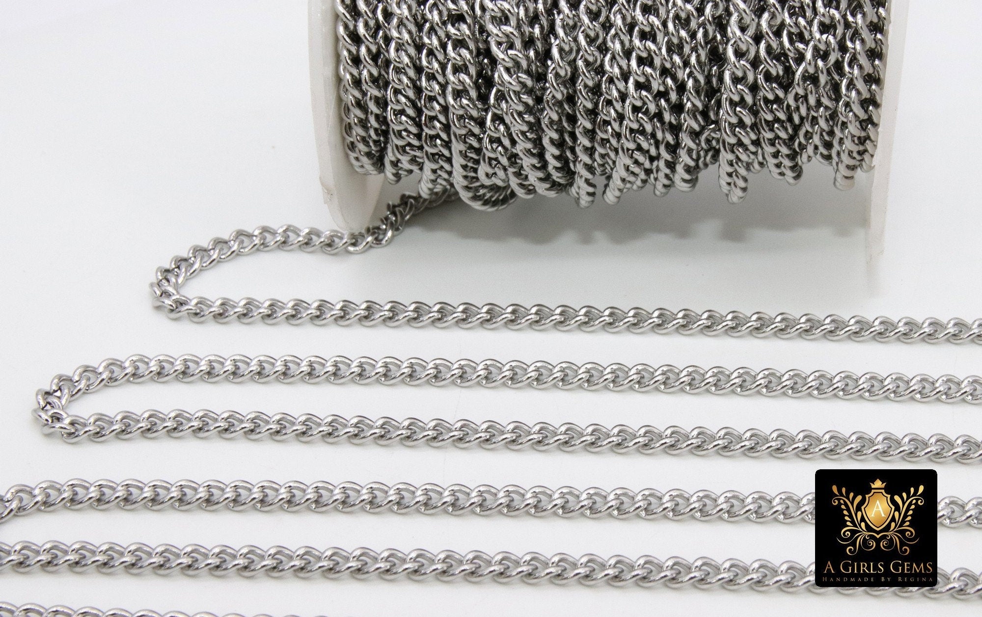 Stainless Steel Chain, 304 Silver Flat Dainty Curb Chains CH #107, 6 mm Unfinished Cable Necklace Chains