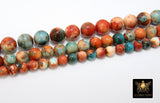 Fossil Beads, Smooth Round Dyed Blue, Orange