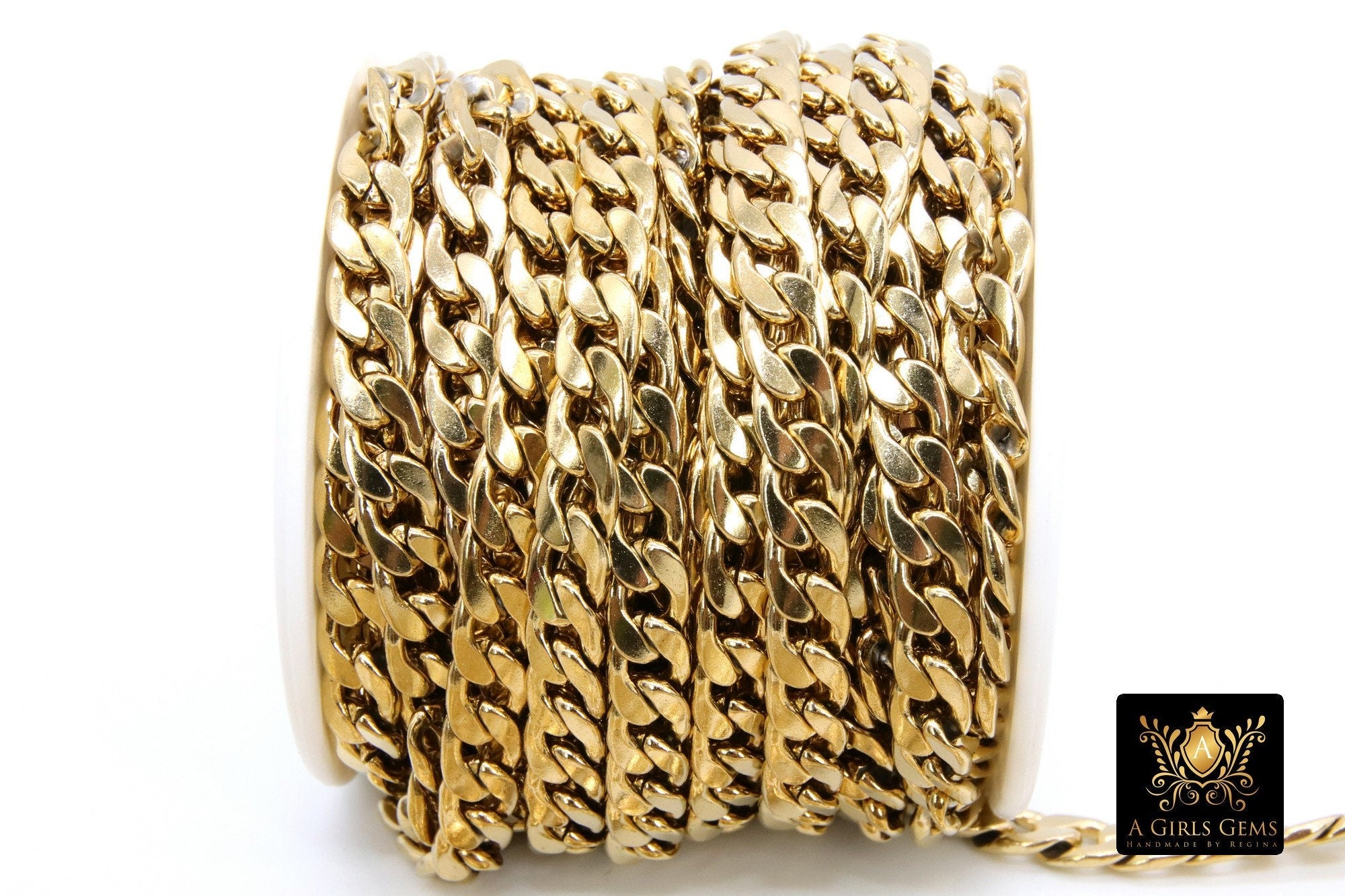 Stainless Steel Chain, 304 Gold Flat Curb 10 mm Chains CH #109, Unfinished Curb Chains