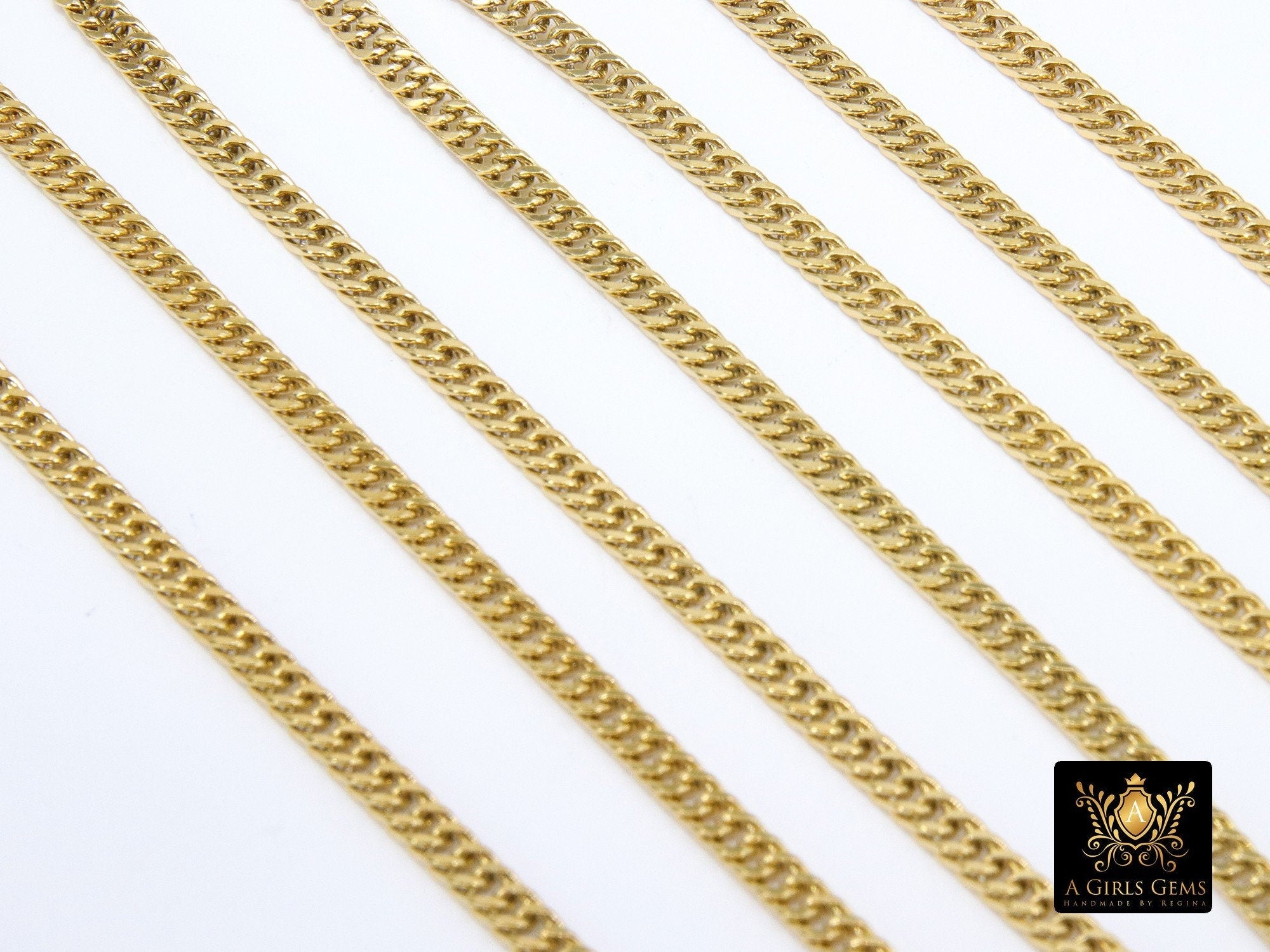 Stainless Steel Chain, 304 Gold or Silver Faceted Dainty Curb 5.5 mm Chains CH #211, Unfinished Necklace Chains