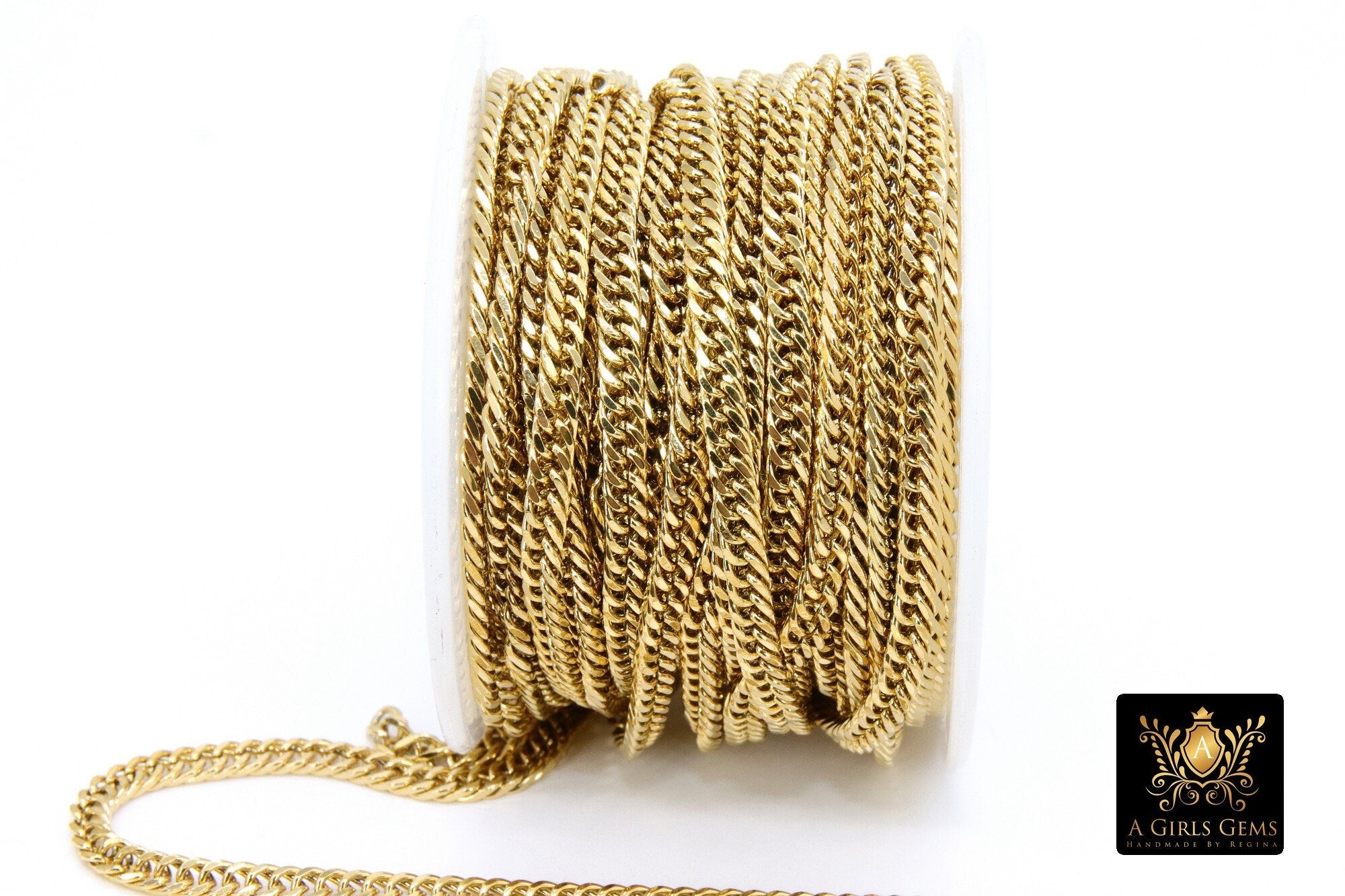 Stainless Steel Chain, 304 Gold or Silver Faceted Dainty Curb 5.5 mm Chains CH #211, Unfinished Necklace Chains