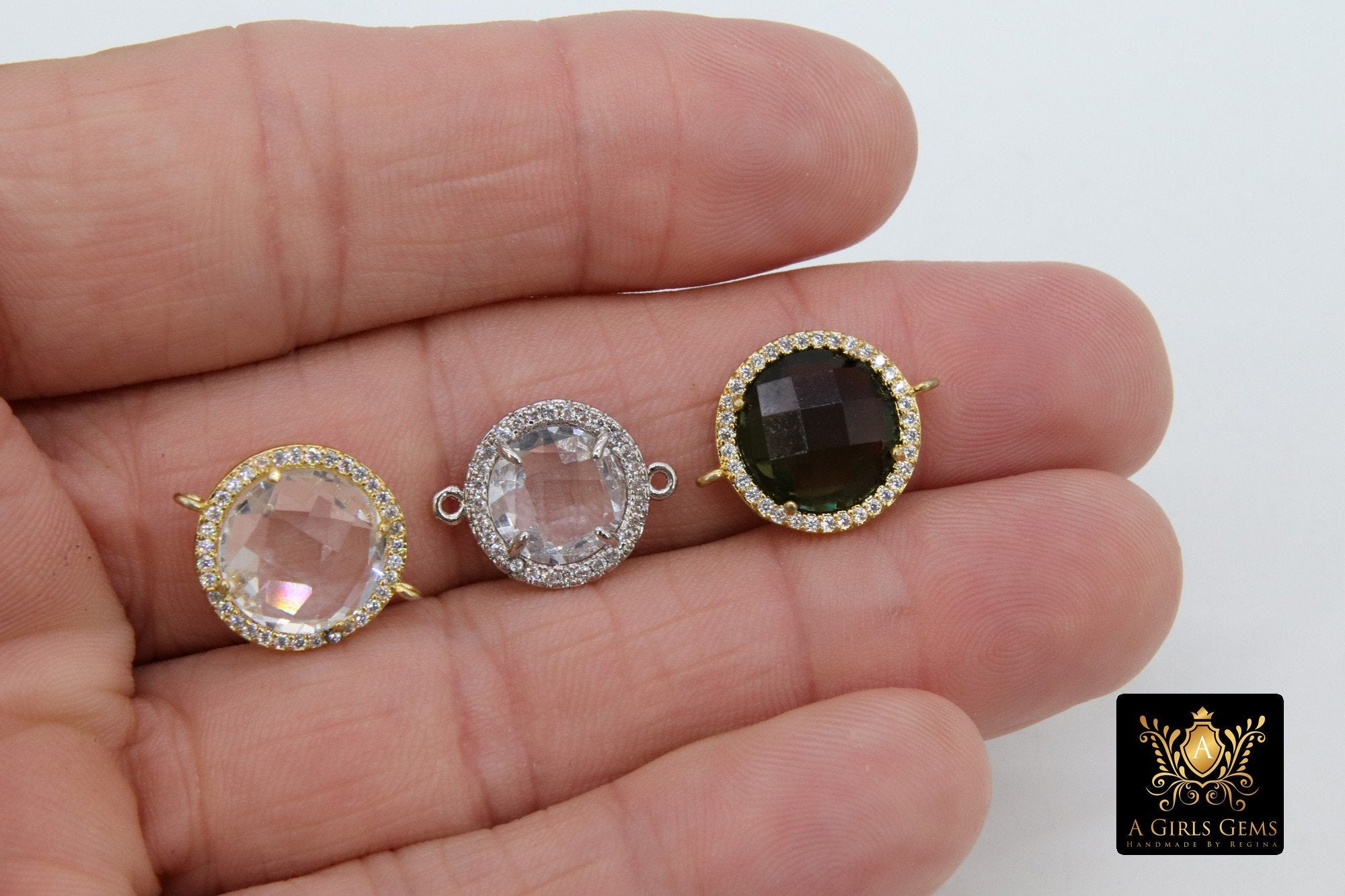 CZ Crystal Connector, Clear or Opal Gold Eye Shaped Bezel Links #155, Purple Faceted Bracelet Link