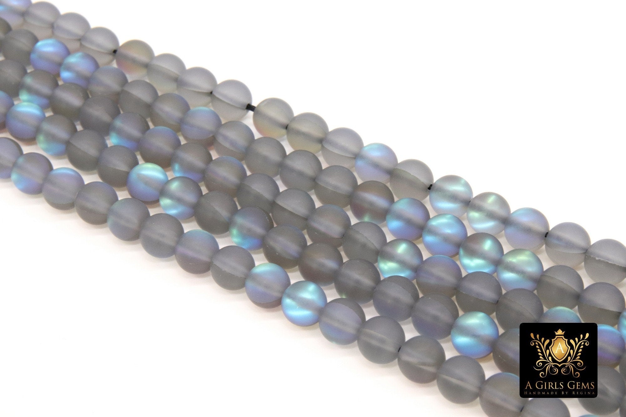 Gray Baby Blue AB Beads, Frosted Aqua Iridescent Beads BS #114, sizes in 8 mm 15.25 inch FULL Strands