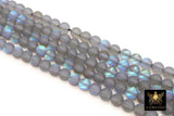 Gray Baby Blue AB Beads, Frosted Aqua Iridescent Beads BS #114, sizes in 8 mm 15.25 inch FULL Strands