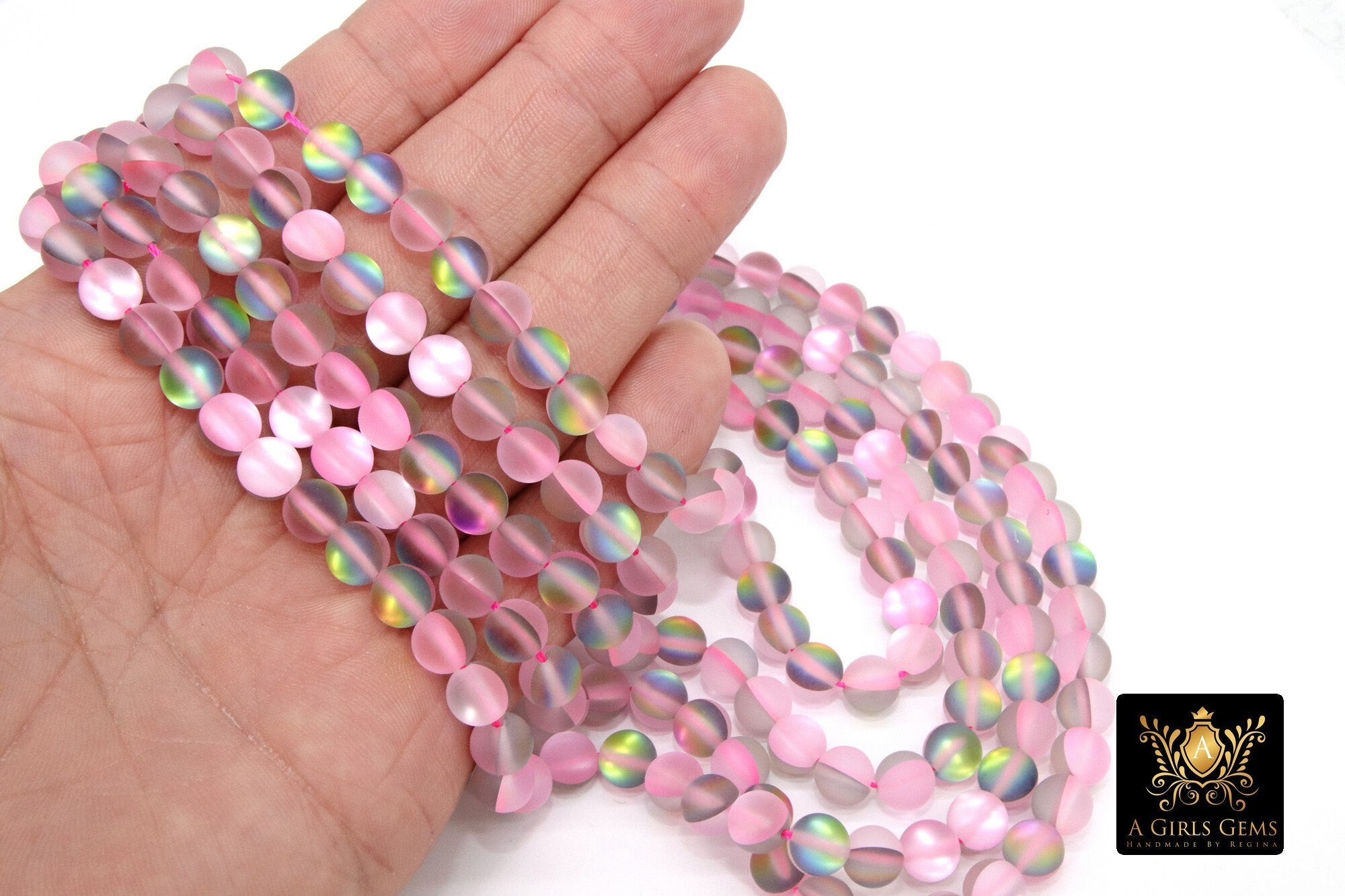 Soft Pink AB Beads, Smooth Multi Color Iridescent Beads BS #112, sizes in 8 mm 15.25 inch FULL Strands