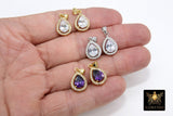 CZ Teardrop Pendants, Clear or Amethyst Drop Bezels #2724, Silver Gemstone Pear Shape Pendants