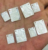 14 k Gold Filled Jesus Charms, Mother of Pearl 925 Silver Madonna Scapular #257, Religious Virgin Mary Catholic Charm 8 x 11 mm