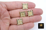 CZ Pave Gold Scapular Charms, Mini Rectangle Virgin Mary Pendants #643, Jesus Connectors