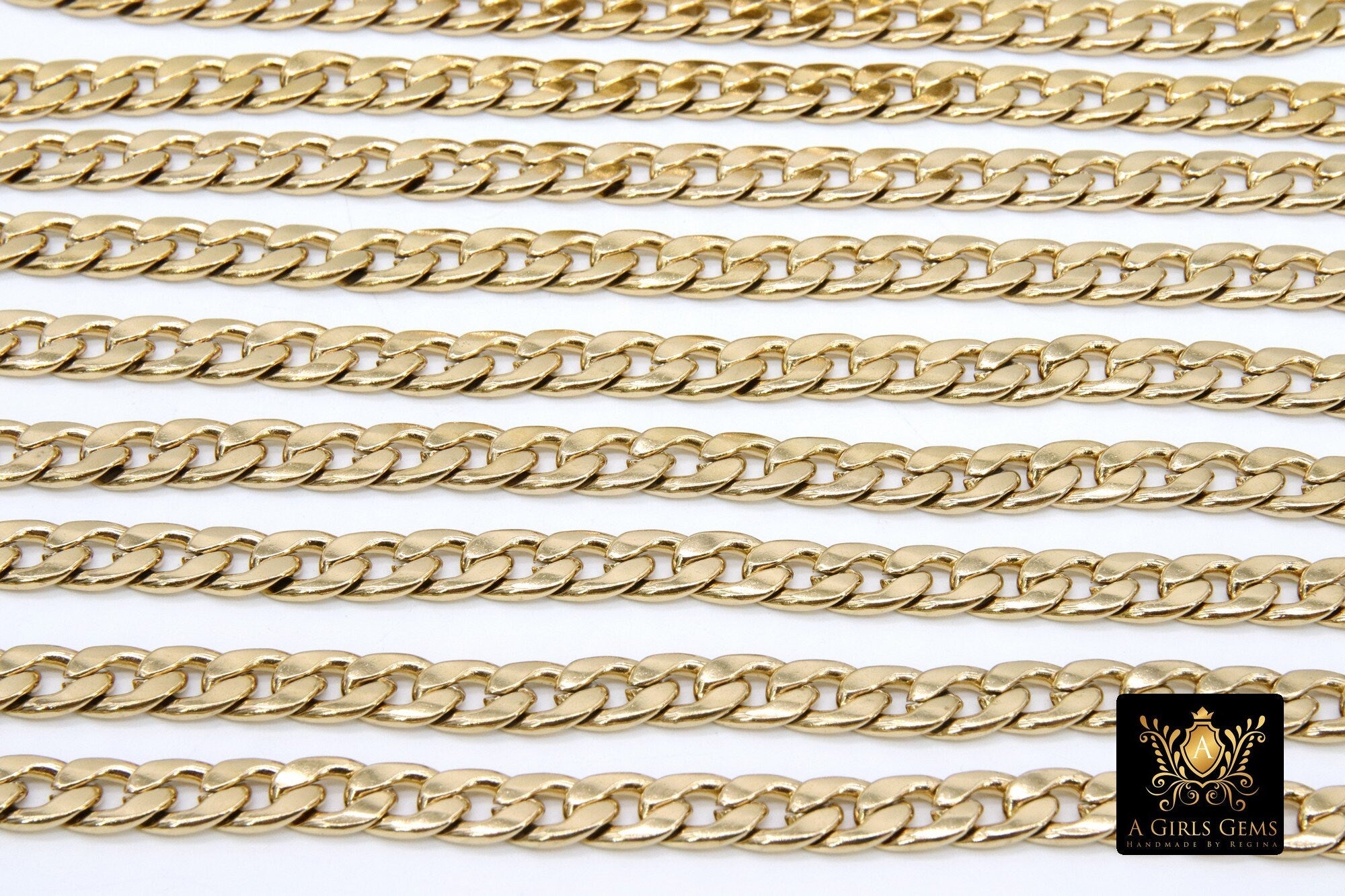 Stainless Steel Chain, 304 Gold Flat Curb 10 mm Chains CH #109, Unfinished Curb Chains