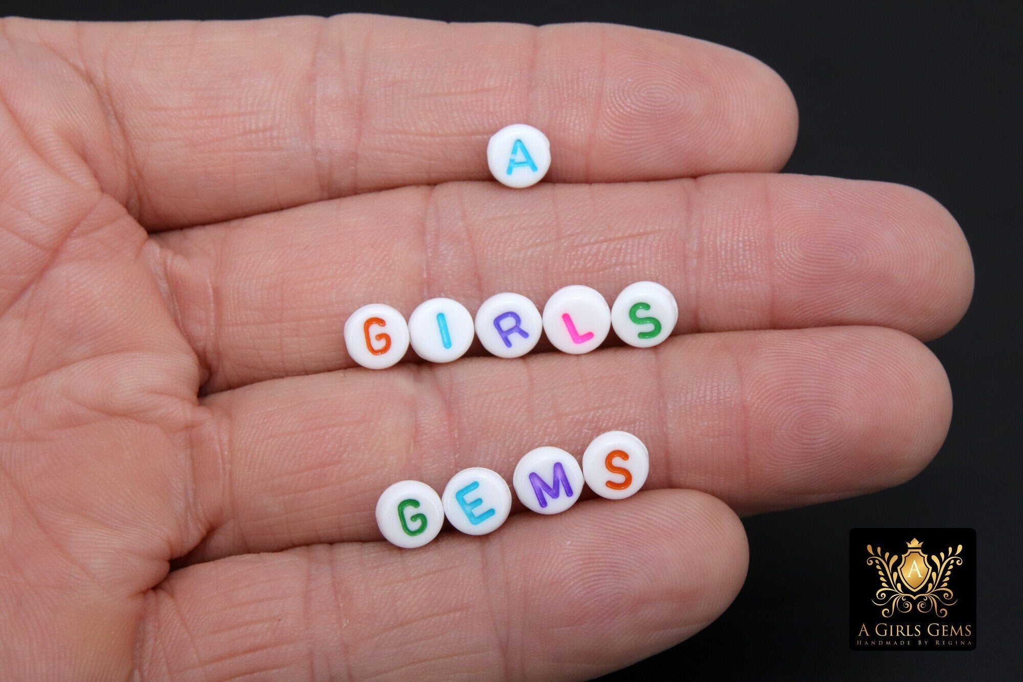 Colorful Initial Acrylic Beads, Alphabet Multi Color Letters in White Beads #737, 200 Pc Flat Round Initial Bracelet beads