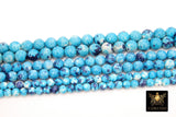 Smooth Round Ocean Blue Beads, Navy and White Jewelry Beads BS #101, sizes in 6 mm 8 mm 10 mm 15.5 inch Strands
