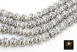 Black and White Beads, Shimmery Smooth Tiger Stripe Silver Beads BS #106, sizes 10 mm 11 inch Strands