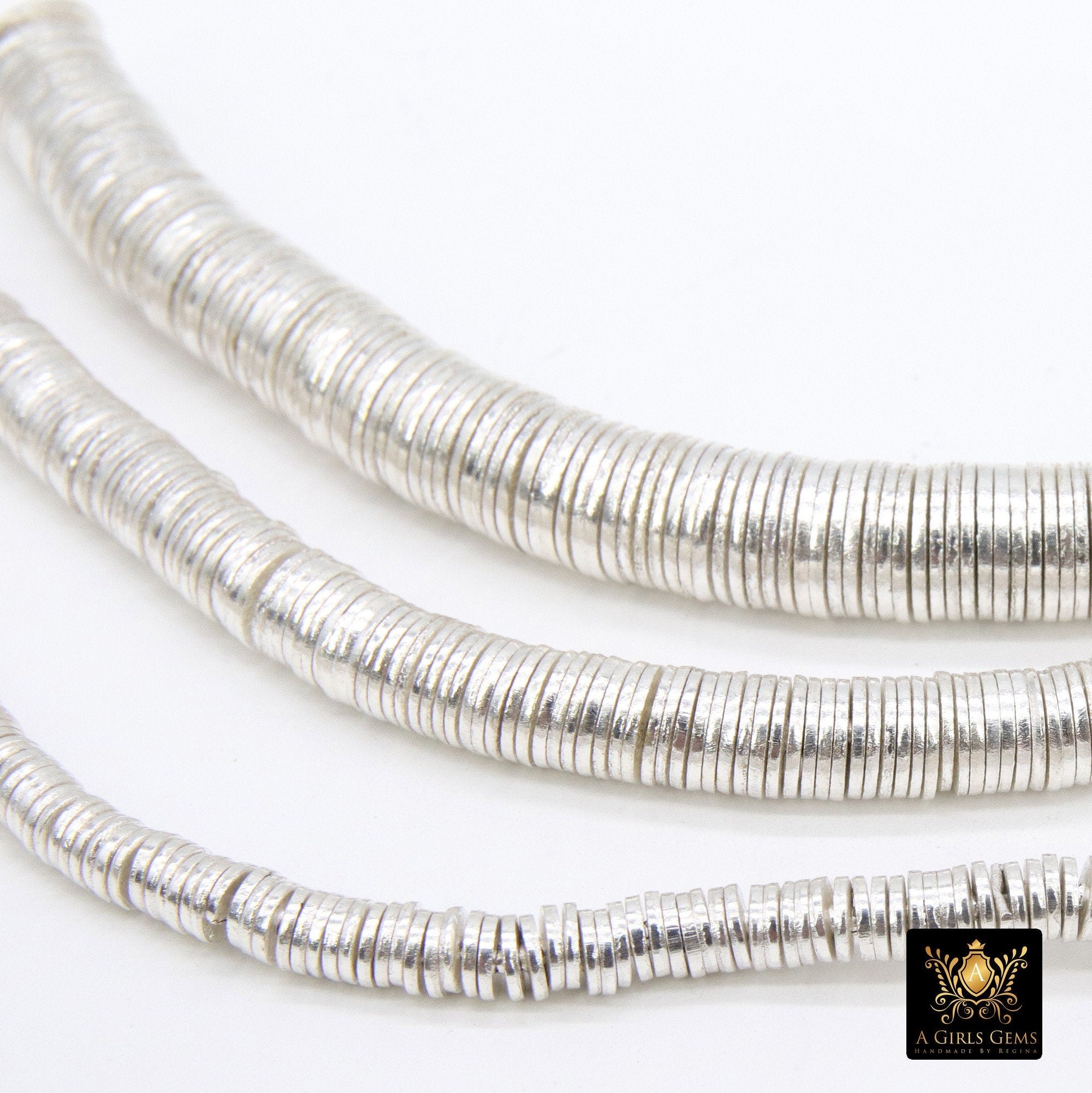 Silver Flat Spacer Beads, 20- 260 pcs Round Brushed Metal Discs, Heishi Rondelle