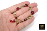 Pink Tourmaline Bracelet, Gold Filled Green Amethyst Gemstone Toggle Bar Bracelet, Boho Stacking Bracelet with Charm by Regina Harp Designs