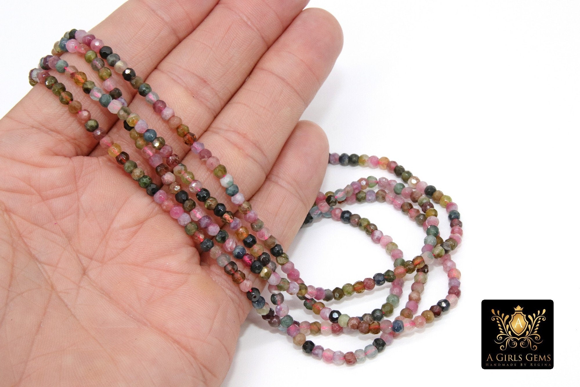 Natural Tourmaline Beads, Faceted Multi Mixed Tourmaline Beads BS #128, Genuine Jewelry Beads sizes 3 mm or 4 mm 15.5 inch Long Strands