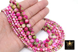 Hot Pink and Mint Green Jade Beads, Smooth Mixed Fuchsia Jade Dyed Beads BS #124, Jewelry Beads sizes 4 mm 6 mm 10 mm 15.75 inch Strands
