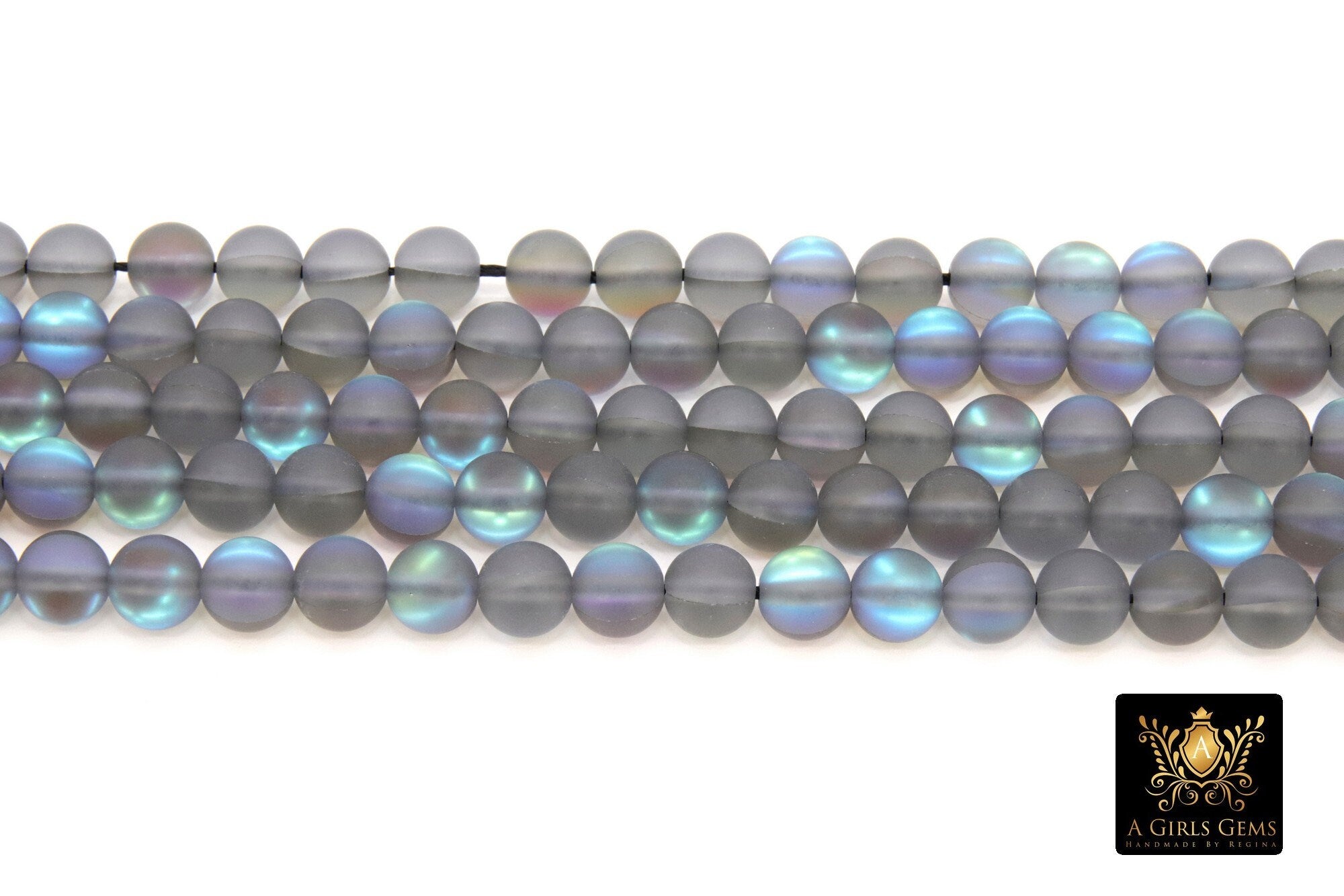 Gray Baby Blue AB Beads, Frosted Aqua Iridescent Beads BS #114, sizes in 8 mm 15.25 inch FULL Strands