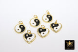 Black and White Heart Charms, CZ Pave Yin Yang Heart Shape Enamel Charm for Bracelet #2644, Necklace Jewelry