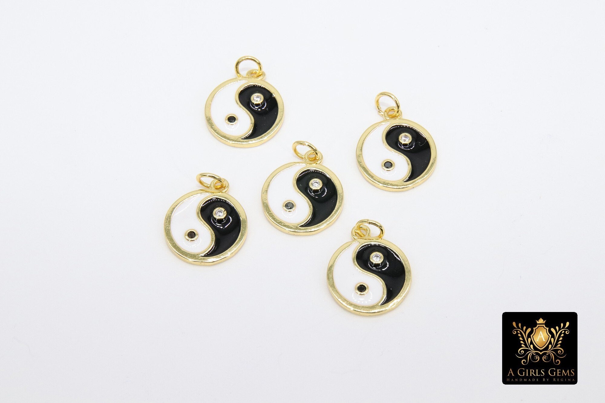 Black and White Heart Charms, CZ Pave Yin Yang Heart Shape Enamel Charm for Bracelet #2644, Necklace Jewelry
