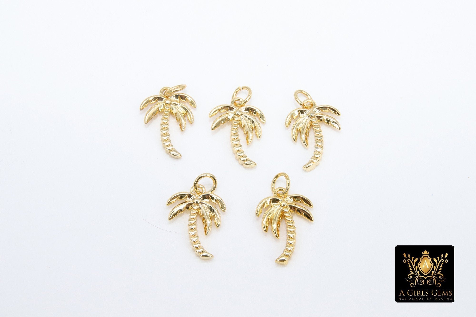 Palm Tree Charms, 2 Pc Small Gold Coconut Tree Pendants #194, Minimalist Beach Nautical Jewelry 11 x 15 mm