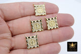 CZ Pave Gold Scapular Charms, Mini Rectangle Virgin Mary Pendants #643, Jesus Connectors