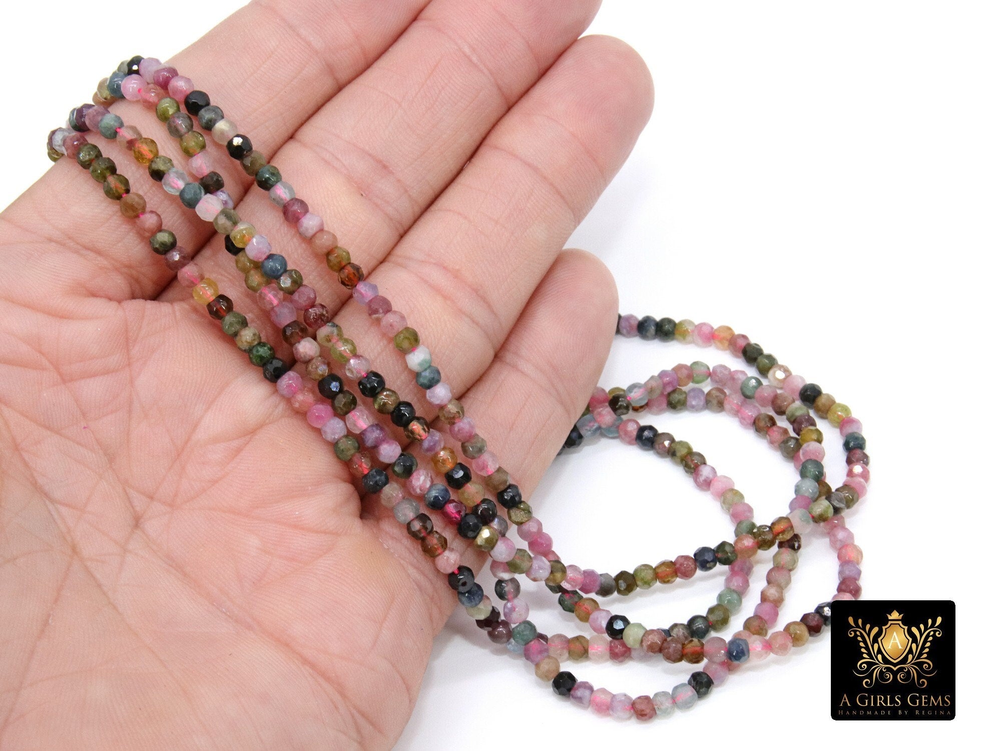 Natural Tourmaline Beads, Faceted Multi Mixed Tourmaline Beads BS #128, Genuine Jewelry Beads sizes 3 mm or 4 mm 15.5 inch Long Strands