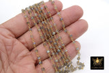 4 mm Natural Labradorite Rosary Chain, Gunmetal Black Wire Wrapped CH #338, Beaded Genuine Labradorite Beads