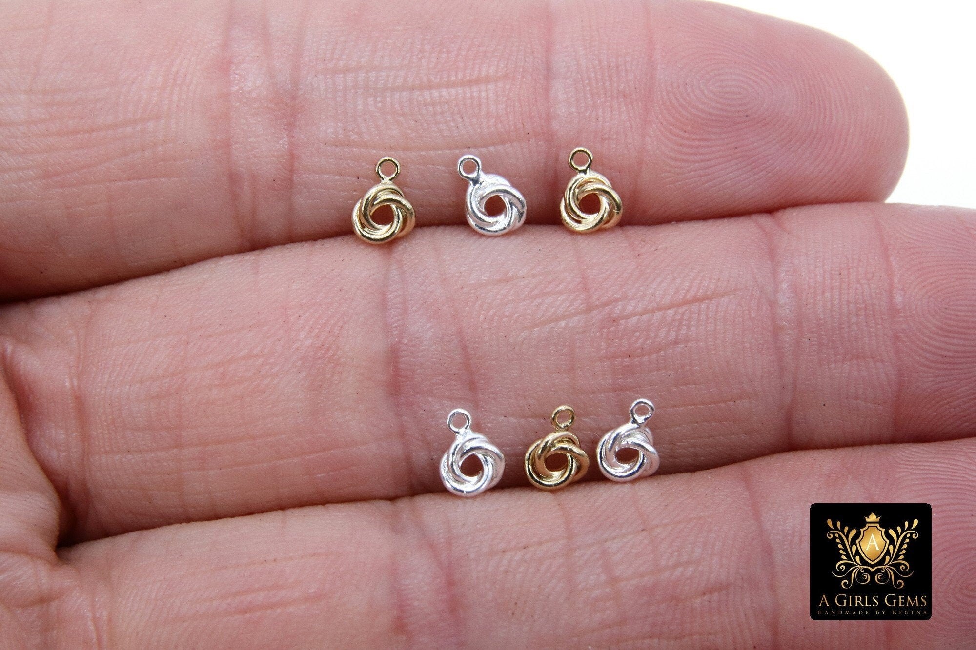 14 K Gold filled Love Knot Charm, Tiny 925 Sterling Silver Interlocking Knot Bracelet #749, Friendship Love Necklace