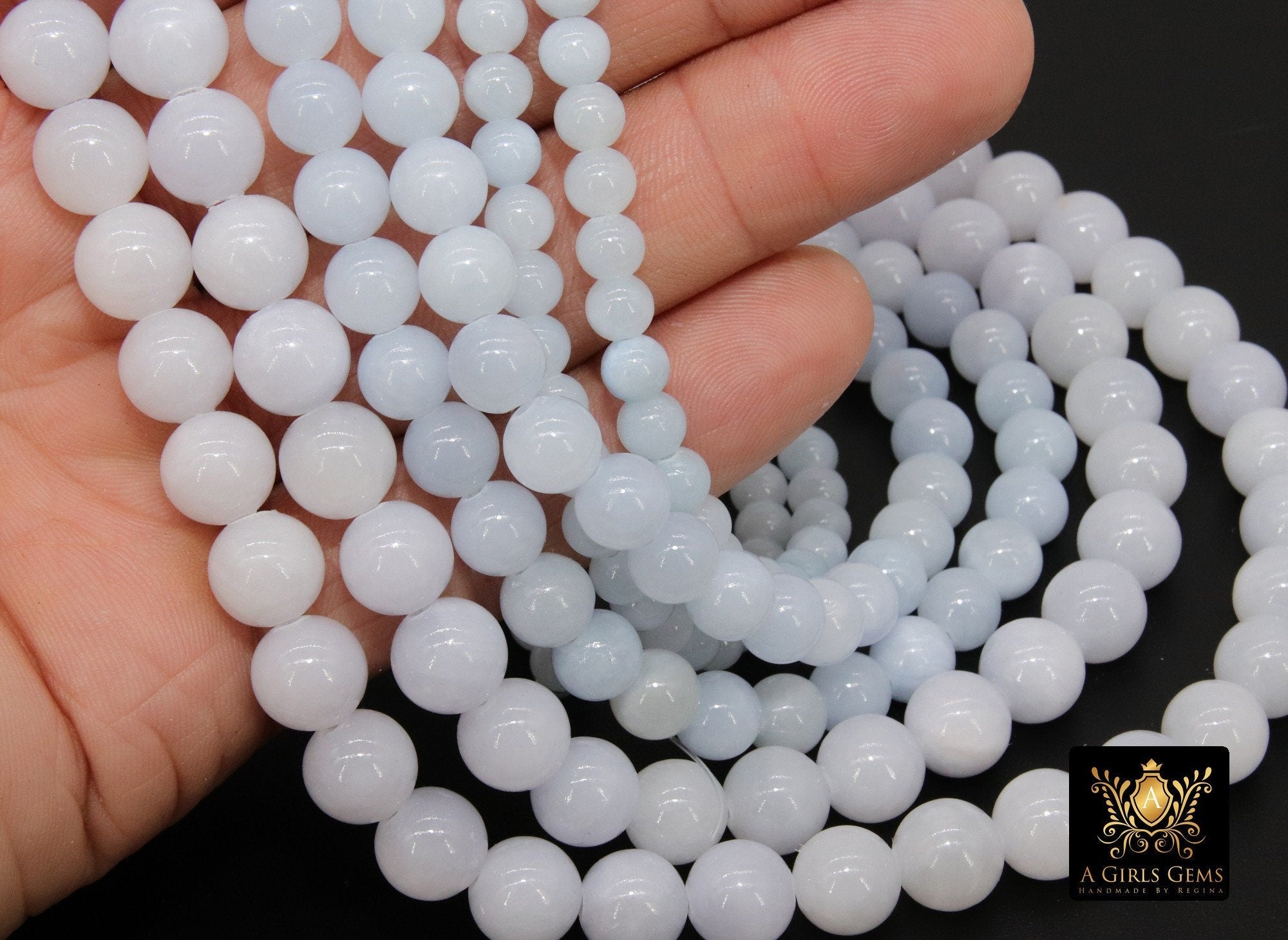 Powder Blue Beads, Smooth Round Light Blue Beads BS #120, size 6 mm 8 mm or 10 mm 16 inch FULL Strands